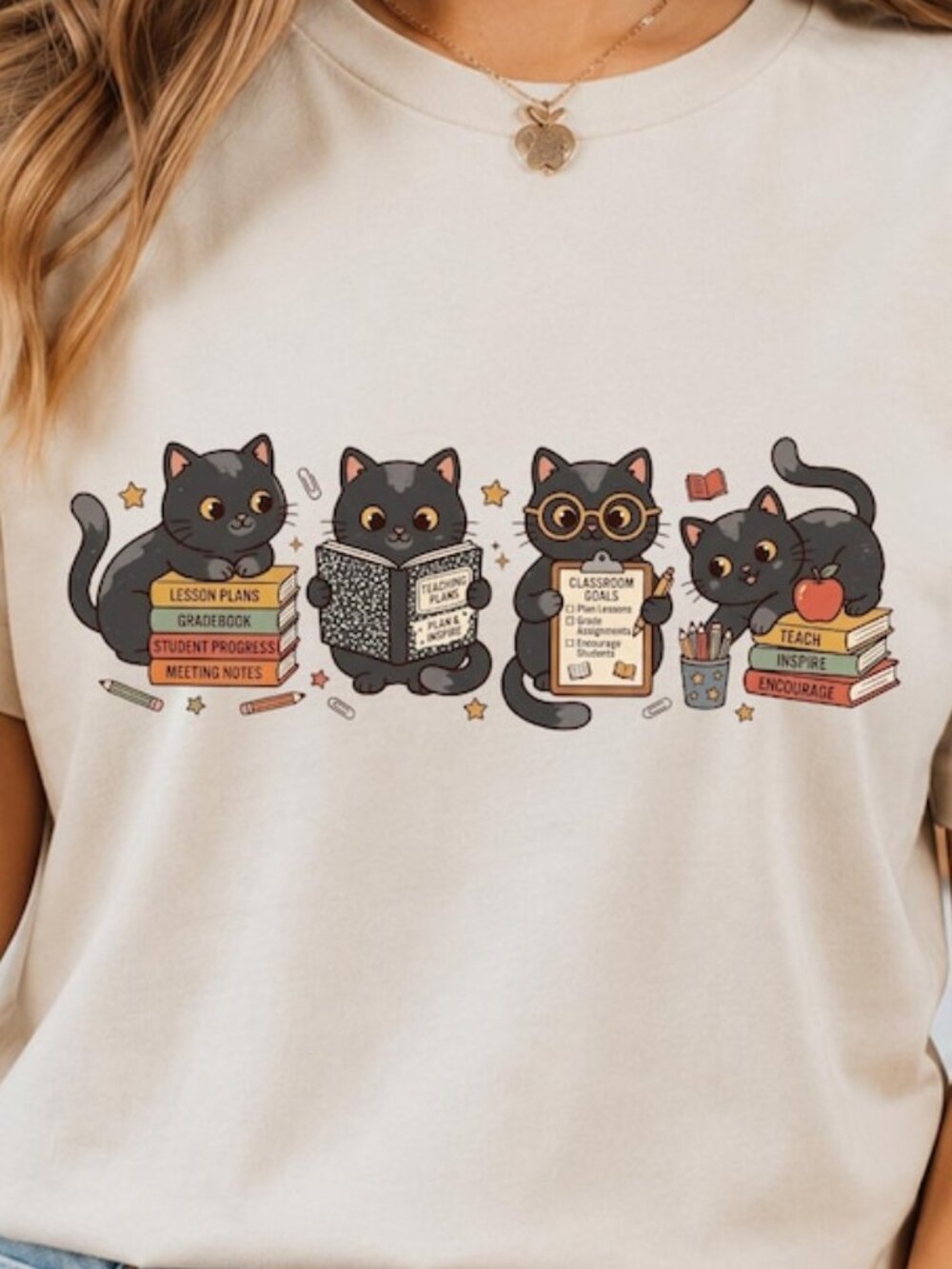 Black Cat Teacher Shirt, First Day of School Tee - Picture 2 of 4